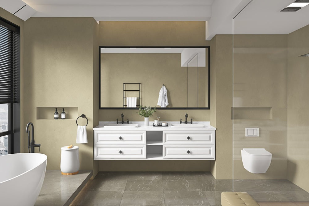 English Elm 72in. Oversized Aluminum Farmhouse Rectangle Mirror Hd Float Glass for Double Vanity W1272113723