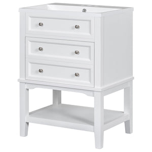 English Elm 24" Modern Bathroom Vanity with Ceramic Sink, Solid Wood Frame, Drawer & Open Shelf, White Finish SY999991AAK