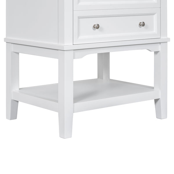 English Elm 24" Modern Solid Wood Bathroom Vanity Base with Drawer & Open Shelf, White Painted Freestanding Cabinet 90-inch WF306247AAK