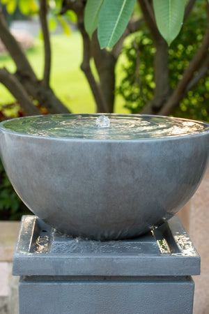 English Elm 44.5" Tiered Polyresin Zen Bowl Garden Fountain with Stone Look Finish for Patio W2078125236