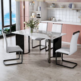 Hearth and Haven Table and Chair Set. a White Imitation Marble Desktop with Mdf Legs and Gold Metal Decorative Strips. Paired with 4 Dining Chairs with White Backrest and Black Metal Legs.F-Hh C-1162 W1151S00464