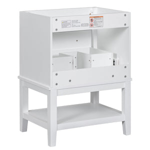 English Elm 24" Modern Solid Wood Bathroom Vanity Base with Drawer & Open Shelf, White Painted Freestanding Cabinet 90-inch WF306247AAK