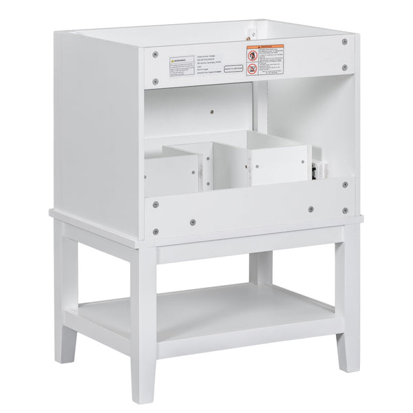 English Elm 24" Modern Solid Wood Bathroom Vanity Base with Drawer & Open Shelf, White Painted Freestanding Cabinet 90-inch WF306247AAK