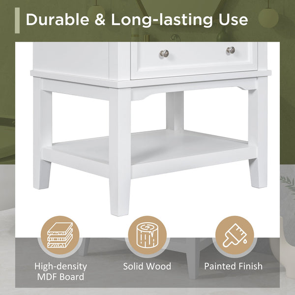 English Elm 24" Bathroom Vanity with Sink Solid Wood Frame White | Modern 1-Drawer Cabinet & Open Shelf, Ceramic Top N725P246479K