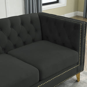 English Elm 3-Seater Black Velvet Sofa Set - Luxurious 3 & 2-Seater Combination For Modern Living Rooms! W834S00157
