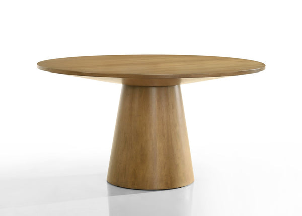 English Elm Jasper Round Pedestal Dining Set Seats Four with Driftwood Wood and Beige Fabric B061S00722