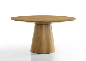 English Elm Jasper Round Pedestal Dining Set Seats Six with Driftwood Finish Beige Fabric Chairs B061S00859