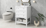 English Elm 24" Bathroom Vanity With Sink, Bathroom Storage Cabinet With Drawer and Open Shelf, Solid Wood Frame, White