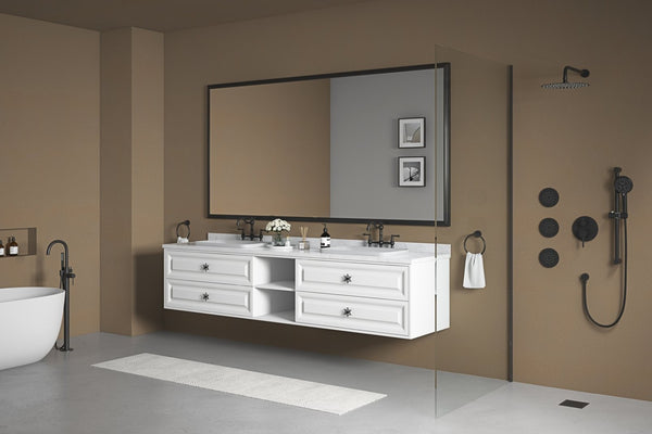 English Elm 72in. Oversized Aluminum Farmhouse Rectangle Mirror Hd Float Glass for Double Vanity W1272113723