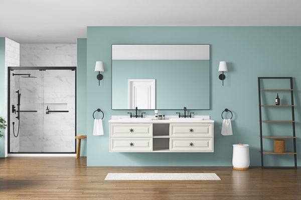 English Elm 84in. Aluminum Alloy Framed Rectangle Wall Mirror Farmhouse Vanity Dual Hang Option W1272101957