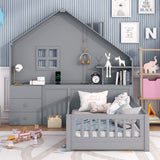 Hearth and Haven Gray Twin Size Platform Bed with House-Shaped Storage Headboard, Bedside Drawers, Set of Sockets and USB Port, Grey LT000422AAE