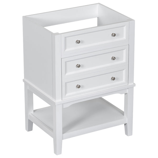English Elm 24" Modern Solid Wood Bathroom Vanity Base with Drawer & Open Shelf, White Painted Freestanding Cabinet 90-inch WF306247AAK