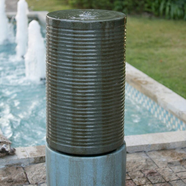 English Elm 44" Ribbed Tower Outdoor Fountain Cement Bird Bath Verge Bronze Garden Accent W2078S00002