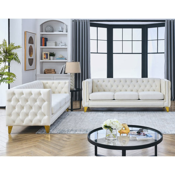 English Elm {contact Us for 3d Modeling} Tufted Velvet Sofa with Nailhead Trim and Sleek Metal Legs W834S00608