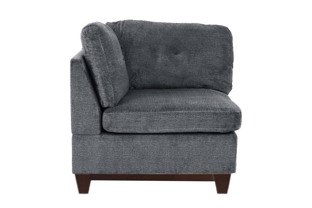 English Elm Modular Corner Wedge Sectional Unit Ash Chenille Tufted Back with Exposed Wood Legs B011104328