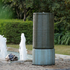 English Elm 44" Ribbed Tower Outdoor Fountain Cement Bird Bath Verge Bronze Garden Accent W2078S00002