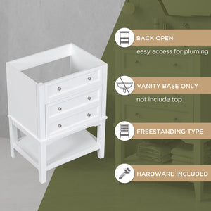 English Elm 24" Modern Solid Wood Bathroom Vanity Base with Drawer & Open Shelf, White Painted Freestanding Cabinet 90-inch WF306247AAK