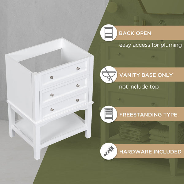 English Elm 24" Modern Solid Wood Bathroom Vanity Base with Drawer & Open Shelf, White Painted Freestanding Cabinet 90-inch WF306247AAK