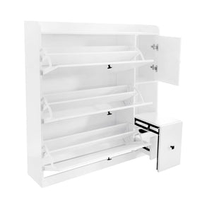English Elm On-trend White Flip Drawer Shoe Cabinet with Fold Down Bench Seat for Entryway WF308545AAK