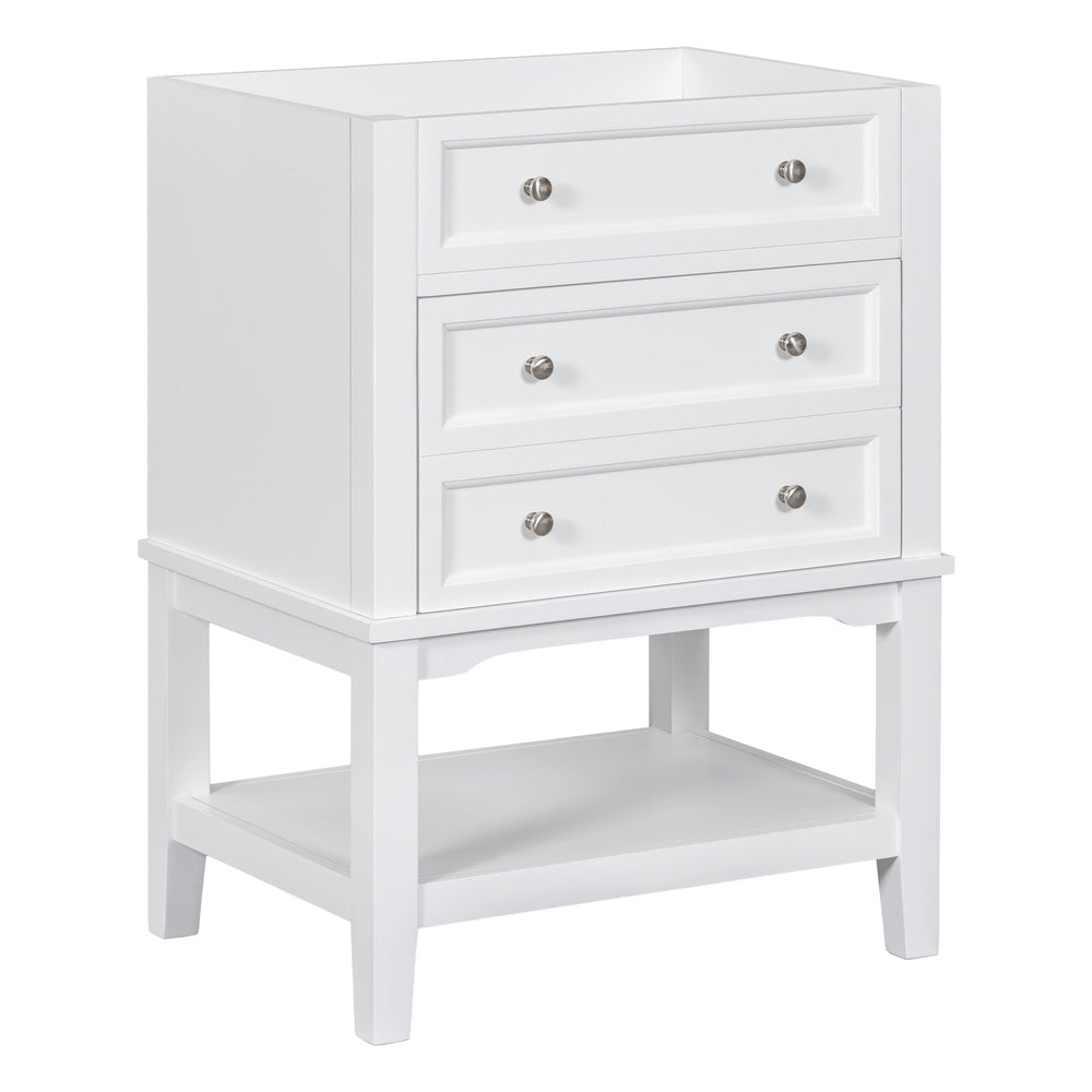 English Elm 24" Modern Solid Wood Bathroom Vanity Base with Drawer & Open Shelf, White Painted Freestanding Cabinet 90-inch WF306247AAK