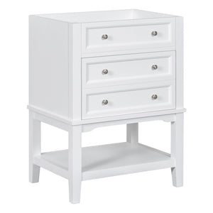 English Elm 24" Modern Solid Wood Bathroom Vanity Base with Drawer & Open Shelf, White Painted Freestanding Cabinet 90-inch WF306247AAK