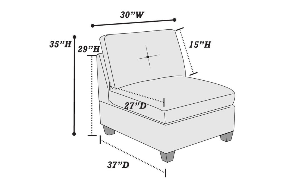 English Elm Modular Armless Chair Ash Chenille Tufted Cushion Exposed Wood Base Living Room B011104329