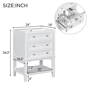 English Elm 24" Modern Bathroom Vanity with Ceramic Sink, Solid Wood Frame, Drawer & Open Shelf, White Finish SY999991AAK