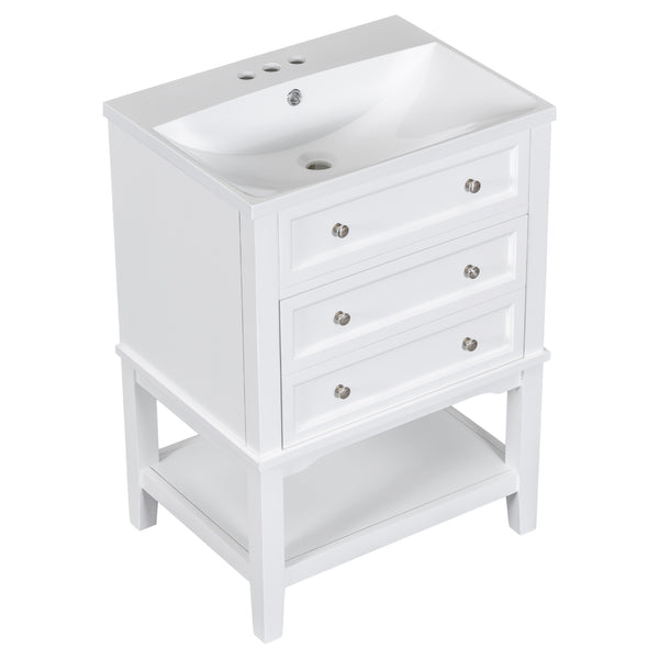 English Elm 24" Modern Bathroom Vanity with Ceramic Sink, Solid Wood Frame, Drawer & Open Shelf, White Finish SY999991AAK