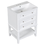 English Elm 24" Bathroom Vanity With Sink, Bathroom Storage Cabinet With Drawer and Open Shelf, Solid Wood Frame, White