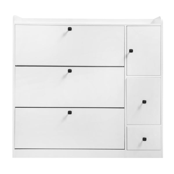 English Elm On-trend White Flip Drawer Shoe Cabinet with Fold Down Bench Seat for Entryway WF308545AAK