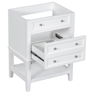 English Elm 24" Modern Solid Wood Bathroom Vanity Base with Drawer & Open Shelf, White Painted Freestanding Cabinet 90-inch WF306247AAK