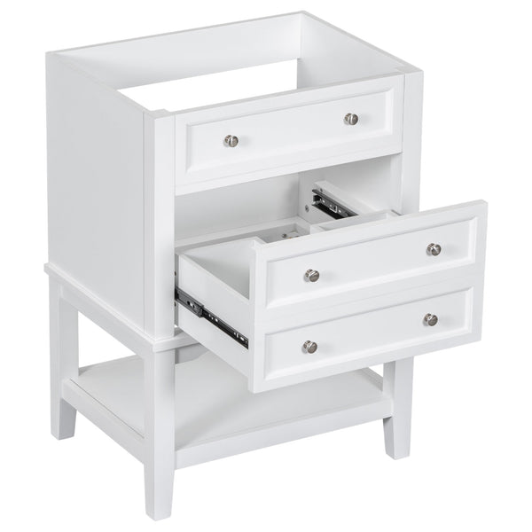 English Elm 24" Modern Solid Wood Bathroom Vanity Base with Drawer & Open Shelf, White Painted Freestanding Cabinet 90-inch WF306247AAK