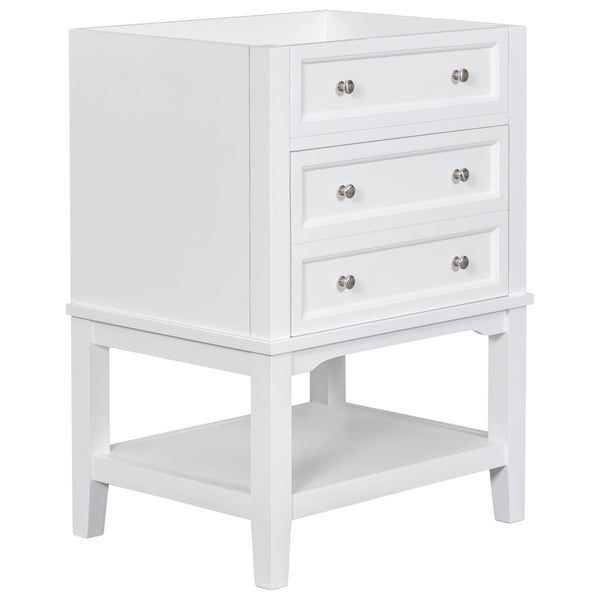 English Elm 24" Modern Solid Wood Bathroom Vanity Base with Drawer & Open Shelf, White Painted Freestanding Cabinet 90-inch WF306247AAK