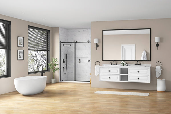 English Elm 72in. Oversized Aluminum Farmhouse Rectangle Mirror Hd Float Glass for Double Vanity W1272113723