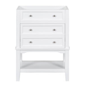 English Elm 24" Modern Solid Wood Bathroom Vanity Base with Drawer & Open Shelf, White Painted Freestanding Cabinet 90-inch WF306247AAK