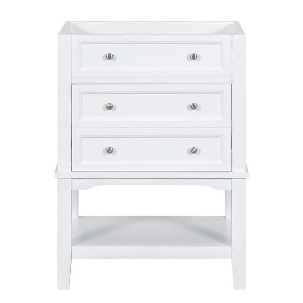 English Elm 24" Modern Solid Wood Bathroom Vanity Base with Drawer & Open Shelf, White Painted Freestanding Cabinet 90-inch WF306247AAK