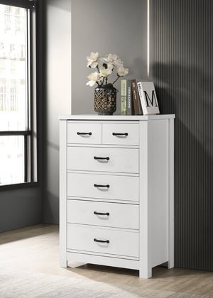 English Elm Cassini White Five Drawer Chest with Black Handles for Bedroom or Nursery Storage B061125422