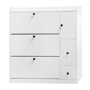 English Elm On-trend White Flip Drawer Shoe Cabinet with Fold Down Bench Seat for Entryway WF308545AAK