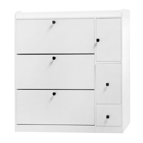 English Elm On-trend White Flip Drawer Shoe Cabinet with Fold Down Bench Seat for Entryway WF308545AAK