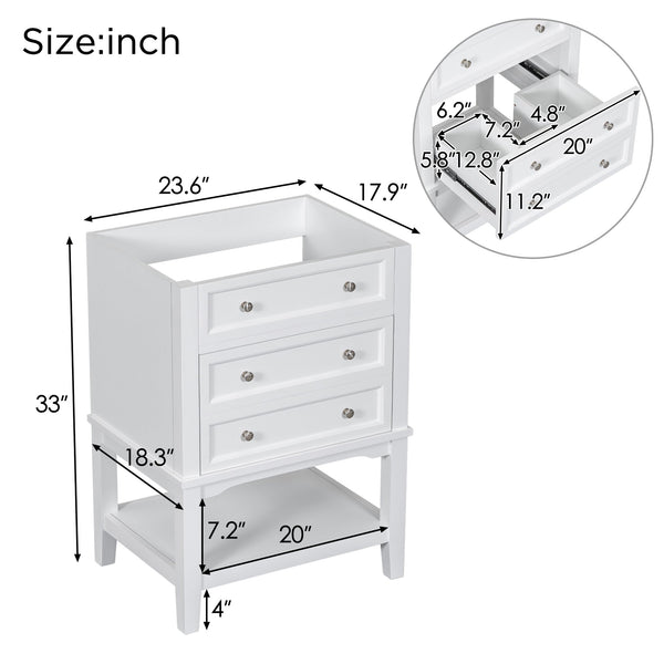 English Elm 24" Modern Solid Wood Bathroom Vanity Base with Drawer & Open Shelf, White Painted Freestanding Cabinet 90-inch WF306247AAK