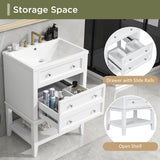 English Elm 24" Bathroom Vanity With Sink, Bathroom Storage Cabinet With Drawer and Open Shelf, Solid Wood Frame, White