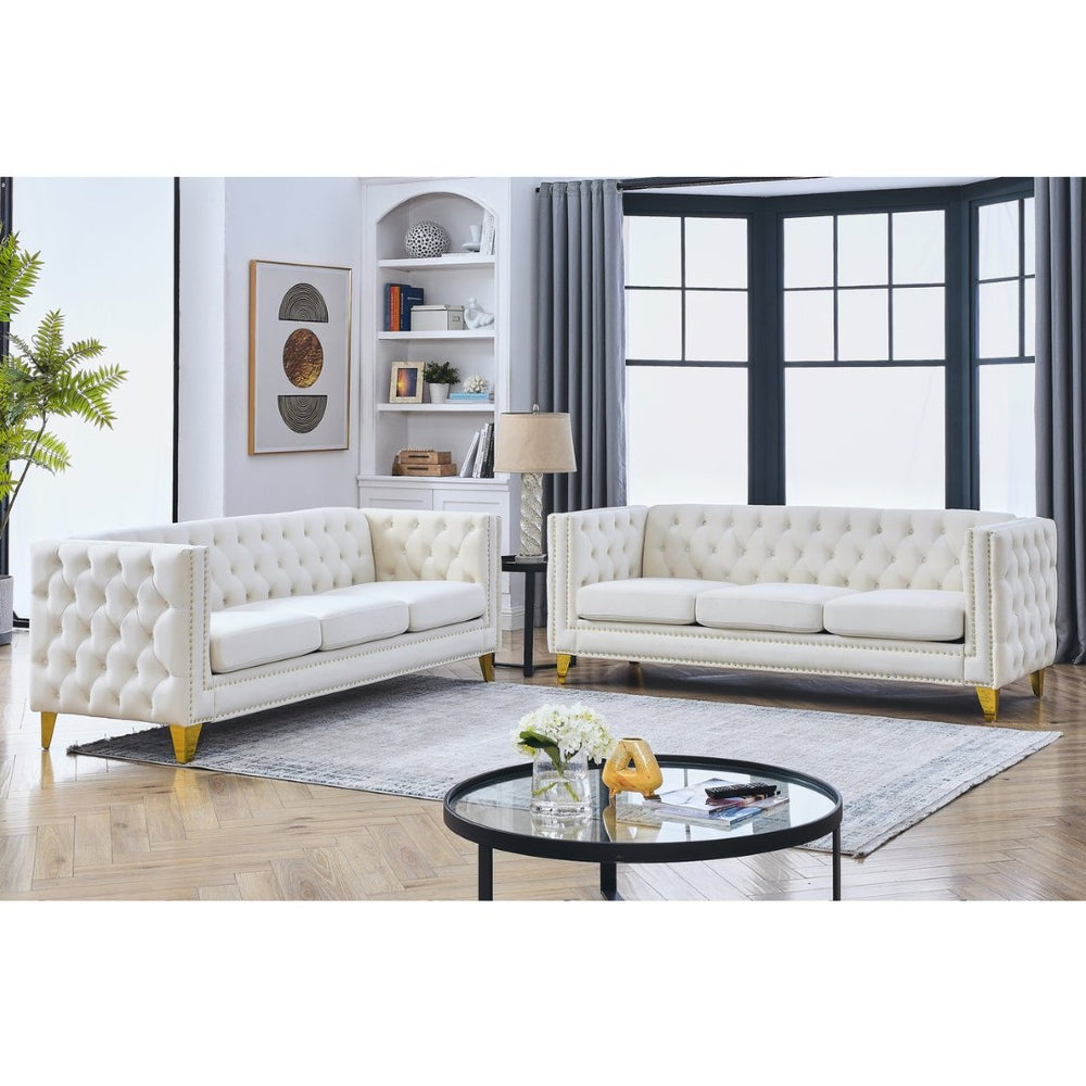 English Elm {contact Us for 3d Modeling} Tufted Velvet Sofa with Nailhead Trim and Sleek Metal Legs W834S00608