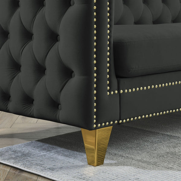 English Elm {contact Us for Tufted Velvet Two Seat Sofa with Nailhead Trim and Polished Metal Legs Black W834S00571