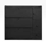 English Elm Versatile Tipping Bucket Shoe Cabinet With 3 Flip Drawers, Maximum Storage Entryway Organizer With Drawer, Free Standing Shoe Rack With Pull-Down Seat For Hallway, Black