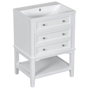 English Elm 24" Modern Bathroom Vanity with Ceramic Sink, Solid Wood Frame, Drawer & Open Shelf, White Finish SY999991AAK