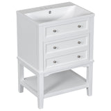 English Elm 24" Bathroom Vanity With Sink, Bathroom Storage Cabinet With Drawer and Open Shelf, Solid Wood Frame, White