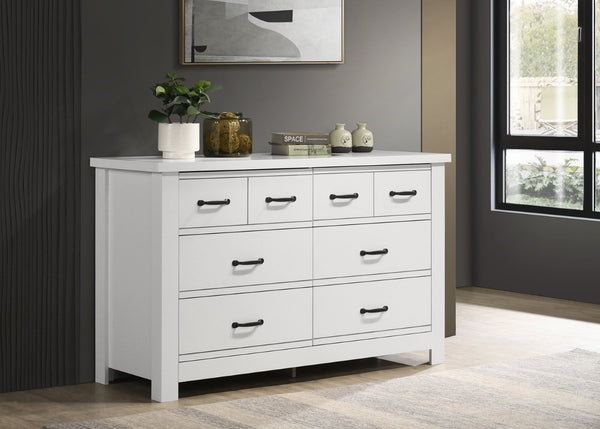 English Elm Cassini Six Drawer White Dresser with Black Handles for Modern Bedroom Storage B061125421