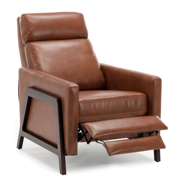 English Elm Madeline Mid-Century Push Back Recliner with Exposed Wood Frame, Pocketed Coil Seating, Gel Upholstery Caramel B050125438