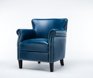 English Elm Hadley Navy Blue Club Chair with Faux Leather, 4.5" Foam, No-Sag Springs, Chrome Nailhead Trim B050125403