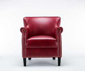 English Elm Hadley Red Faux Leather Club Chair with Muted Nailhead Trim, 4.5" Foam Cushion, Solid Wood Legs B050125404